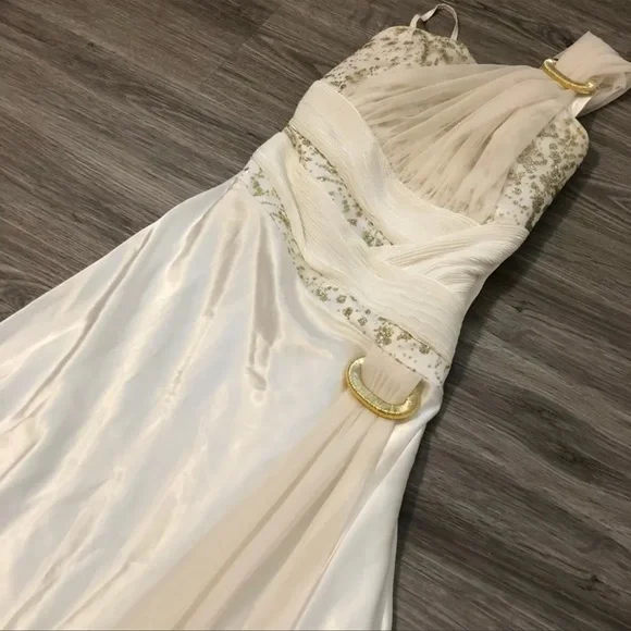 White Satin Prom Maxi Dress - Picture 1 of 10